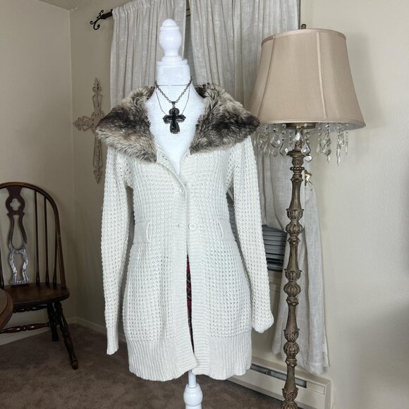 Y2k Wet Seal Fur Collar Cardigan - Picture 1 of 6